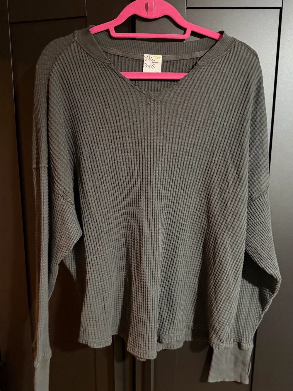 aerie Charcoal Waffle-Knit Crew Sweatshirt